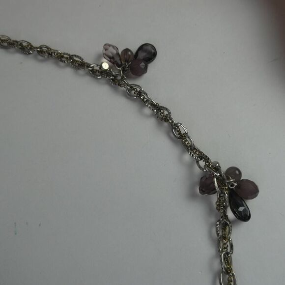 Loft Mauve Grey Silver Tone Dangle Beaded Neutral Necklace Plus Size Friendly 35 - Picture 6 of 9